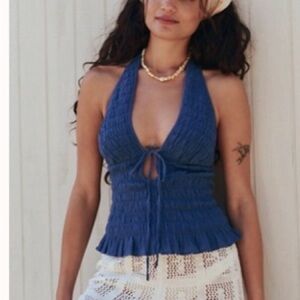 Free People Navy Halter Crop Top